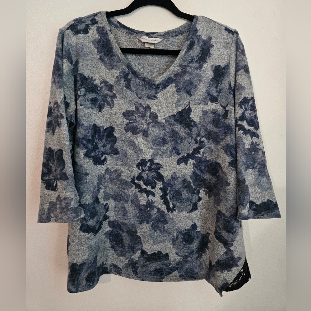 Christopher & Banks Boxy Gray and Blue Blouse